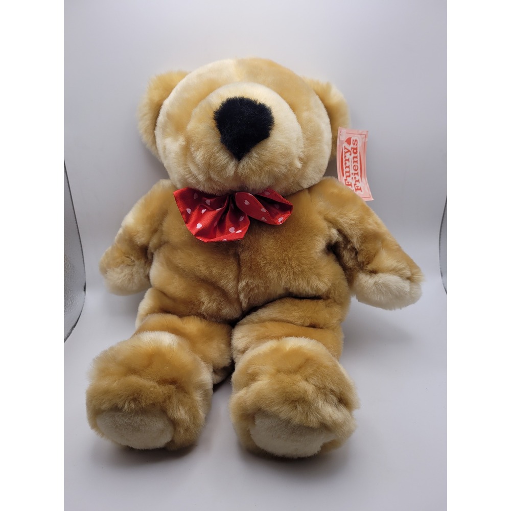 Vintage Furry Friends Mama Bear Plush 15" Tan Heart Bow NWT Teddy Bear